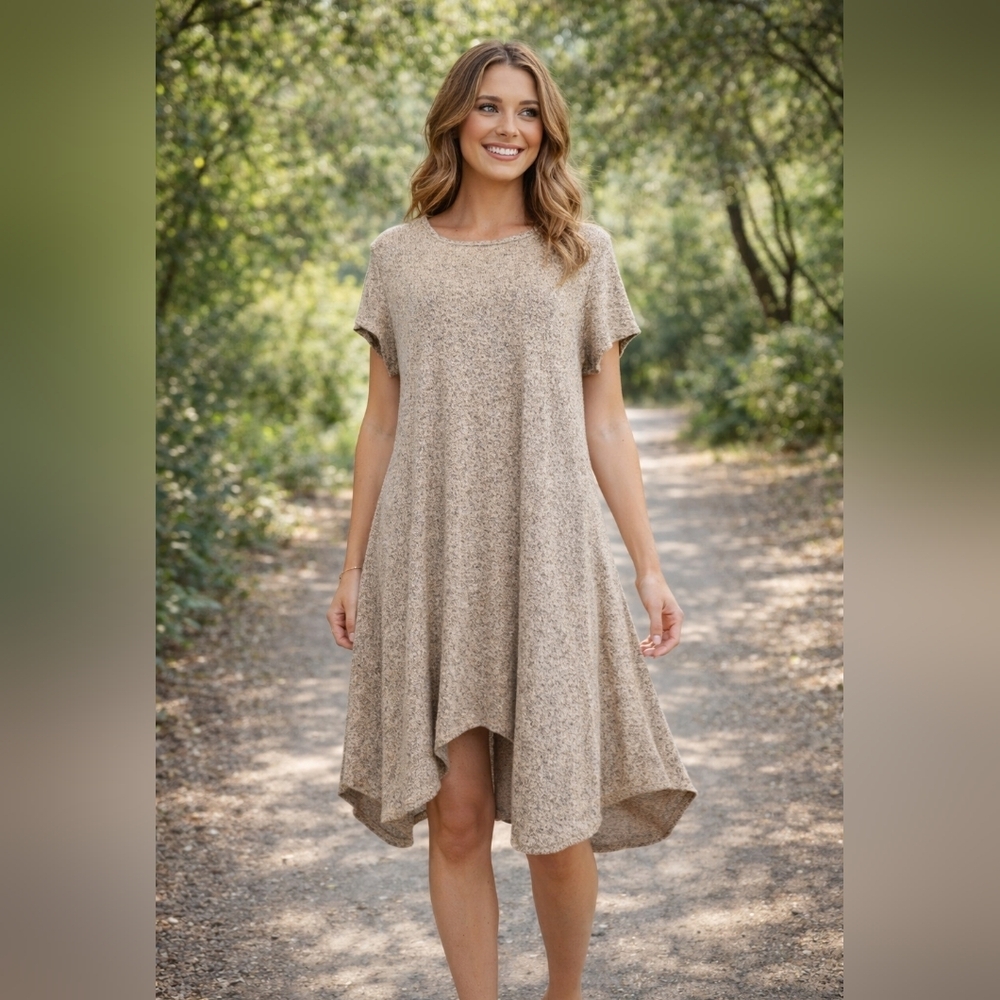 Pinc Gray Speckled Swing Dress Tunic XL | Soft  Handkerchief Hem Boho #1061